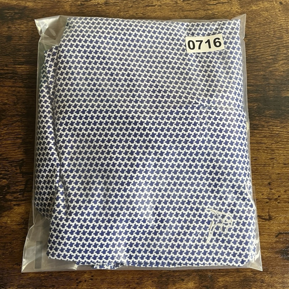 Rhoback Performance Polo Texas All Over Print Blue White Size Medium Golf Shirt - Picture 8 of 8